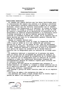 PÓLIZA DE SEGURO DE 
AUTOMÓVILES
P.P.
CONDICIONES PARTICULARES
Tomador
Núm. Póliza
El Tomador del Seguro, 
CONDICIONES ESPECI