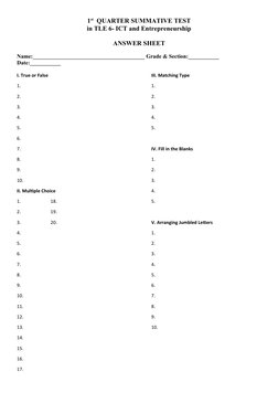 1st Quarter TLE 6 ICT Test Answer Key | PDF