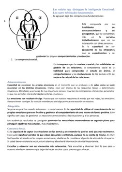 Las señales que distinguen la Inteligencia Emocional:
Las cuatro habilidades fundamentales.
Se agrupan bajo dos competencias