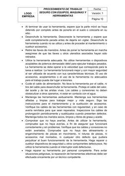 Procedimiento Seguro para Equipos y Herramientas | PDF | Herramientas ...