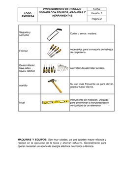 Procedimiento Seguro para Equipos y Herramientas | PDF | Herramientas ...