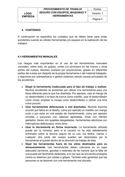 Procedimiento Seguro para Equipos y Herramientas | PDF | Herramientas ...