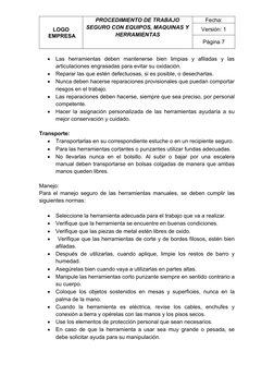 Procedimiento Seguro para Equipos y Herramientas | PDF | Herramientas ...