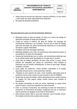 Procedimiento Seguro para Equipos y Herramientas | PDF | Herramientas ...