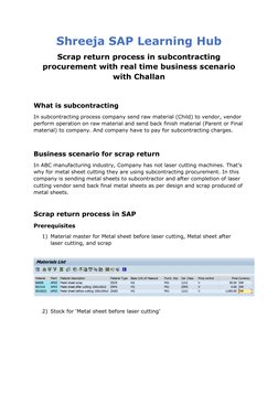 Shreeja SAP Learning Hub 
Scrap return process in subcontracting 
procurement with real time business scenario 
with Challan