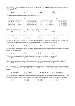 11. Which of the following equations represent “the speed r of a moving object is inversely proportional to the 
time t trave