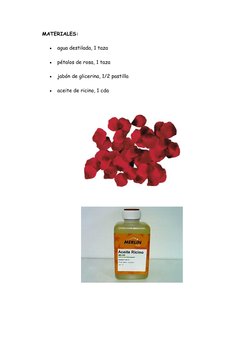 MATERIALES:  

agua destilada, 1 taza

pétalos de rosa, 1 taza

jabón de glicerina (http://www.innatia.com/s/c-jabones-art