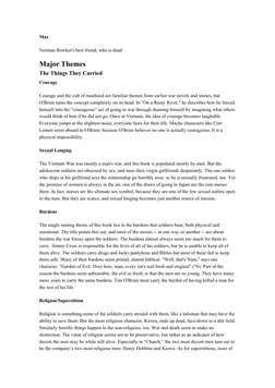 Max
Norman Bowker's best friend, who is dead.
Major Themes
The Things They Carried
Courage
Courage and the cult of manhood ar