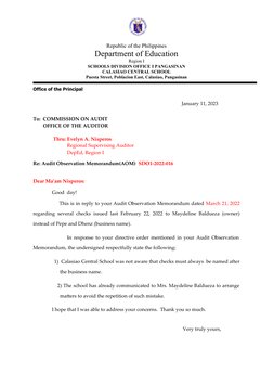 Republic of the Philippines
Department of Education
Region I
SCHOOLS DIVISION OFFICE I PANGASINAN
CALASIAO CENTRAL SCHOOL
Pue