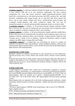 Unit-1 Introduction To Computer 
 
Written By Mehran Ali Master Of Computer Science 
Page 3 
 
A desktop computer: is a perso