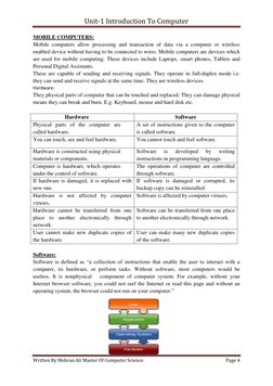 Unit-1 Introduction To Computer 
 
Written By Mehran Ali Master Of Computer Science 
Page 4 
 
MOBILE COMPUTERS: 
Mobile comp