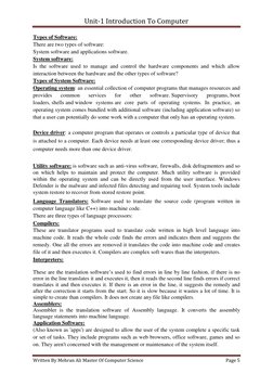 Unit-1 Introduction To Computer 
 
Written By Mehran Ali Master Of Computer Science 
Page 5 
 
Types of Software: 
There are