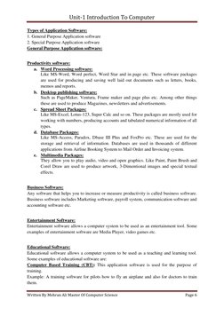 Unit-1 Introduction To Computer 
 
Written By Mehran Ali Master Of Computer Science 
Page 6 
 
Types of Application Software: