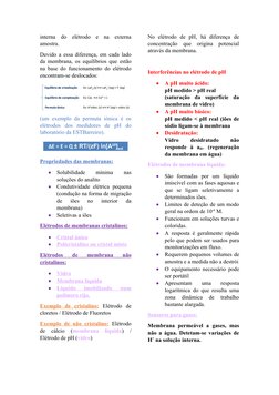 interna  do  elétrodo  e  na  externa
amostra.
Devido a essa diferença, em cada lado
da membrana, os equilíbrios que estão
na