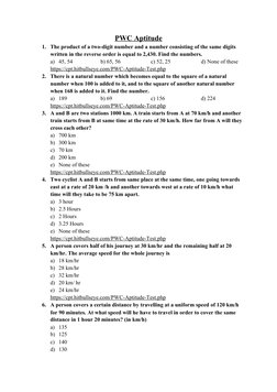 PWC Aptitude and Reasoning Test Questions | PDF | Speed