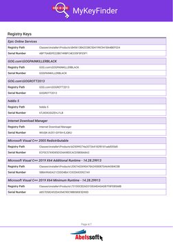 MyKeyFinder
Registry Keys
Epic Online Services
Registry Path
Classes\Installer\Products\B45613B42C08C504199C941BA4BEF024
Seri