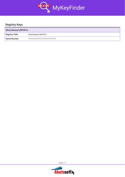 MyKeyFinder
Registry Keys
WiseCleaner\WFHPro
Registry Path
WiseCleaner\WFHPro
Serial Number
11111111111111111111111111
Page 7