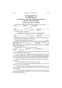 CHAP. 1 
POWER OF ATTORNEY (POA) 
4295 
 
 
Form No. 5 
General Power of Attorney (GPA) Deed in Chennai 
(Recent Version 2017