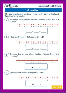 ¡A practicar! 
Representa en la recta numérica y luego escribe como multiplicación 
los siguientes ejercicios. 
 
Hoja 2