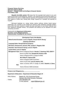 Computer System Servicing
Alternative Delivery Mode
Quarter 1 – Module Install and Configure Computer System
First Edition, 2
