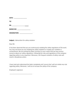 Safety Violation Admonition Letter | PDF
