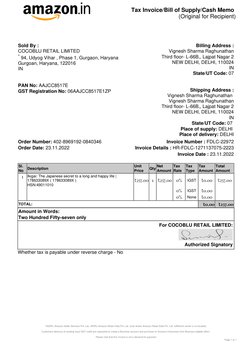 Tax Invoice/Bill of Supply/Cash Memo
(Original for Recipient)
*ASSPL-Amazon Seller Services Pvt. Ltd., ARIPL-Amazon Retail