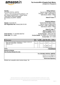 Tax Invoice/Bill of Supply/Cash Memo
(Original for Recipient)
*ASSPL-Amazon Seller Services Pvt. Ltd., ARIPL-Amazon Retail