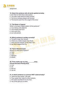 assignment.
16. Select the sentence with all words spelled correctly.
a. Ann likes to read storys about partys.
b. The wifes