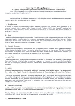 Exam Topic No.2_Bridge Equipment
30 Types of Navigation Equipment and Resources Used Onboard Modern Ships
(https://www.marine