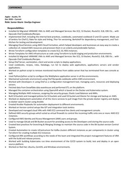 EXPERIENCE
Apple – Austin, TX     
Dec 2020 – Current
Role: Senior Azure  DevOps Engineer
Responsibilities:

Installed & Mig