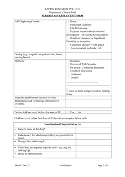Serious Adverse Event Reporting Form | PDF | Chemistry | Dose ...