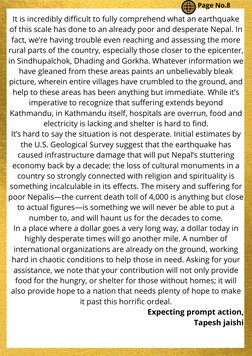 It is incredibly difficult to fully comprehend what an earthquake
of this scale has done to an already poor and desperate Nep