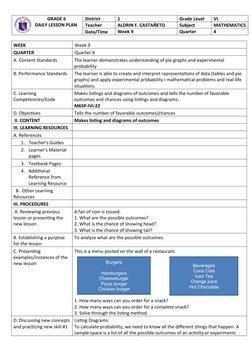 Grade 6 Probability Lesson Plan Week 9 | PDF | Learning | Probability