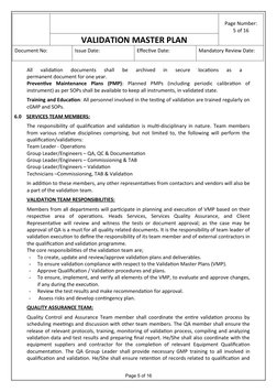 Page Number:
5 of 16
VALIDATION MASTER PLAN
Document No:
Issue Date:
Effective Date:
Mandatory Review Date:
All  validation