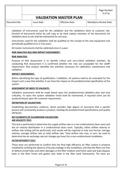 Page Number:
6 of 16
VALIDATION MASTER PLAN
Document No:
Issue Date:
Effective Date:
Mandatory Review Date:
validation of i