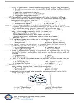 Grade 12 Philosophy Diagnostic Test | PDF | Soul | Mind