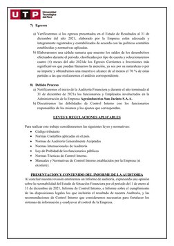 7) Egresos 
 
a) Verificaremos si los egresos presentados en el Estado de Resultados al 31 de 
diciembre del año 2021,