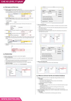 2.2. Data types and field sizes
Each field in a table will have data type assigned to it
(Short/Long)Text- Used for titles, n