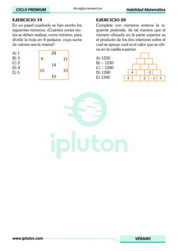 www.ipluton.com
VERANO
Habilidad Matemática
CICLO PREMIUM
Arreglos numericos 
Complete con números enteros la si-
guiente pir