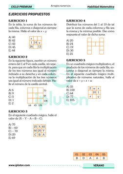 www.ipluton.com
VERANO
Habilidad Matemática
CICLO PREMIUM
Arreglos numericos 
EJERCICIOS PROPUESTOS
En un cuadrado mágico mul
