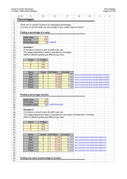 Excel Function Dictionary
© 1998 - 2000 Peter Noneley
 Percentages
Page 2 of 148
Percentages
There are no specific functions
