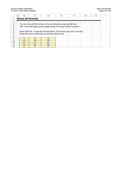 Excel Function Dictionary
© 1998 - 2000 Peter Noneley
 Show all formula
Page 5 of 148
Show all formula
Press the same combina
