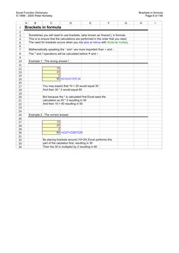 Excel Function Dictionary
© 1998 - 2000 Peter Noneley
 Brackets in formula
Page 8 of 148
Brackets in formula
Sometimes you wi