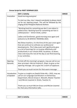 Emcee Script for INSET Seminar 2023 | PDF | Teachers | Literacy