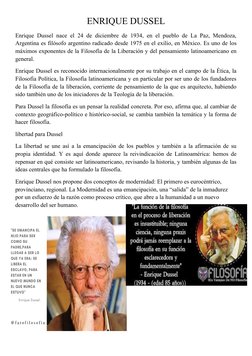 ENRIQUE DUSSEL
Enrique Dussel nace el 24 de diciembre de 1934, en el pueblo de La Paz, Mendoza,
Argentina es filósofo argenti