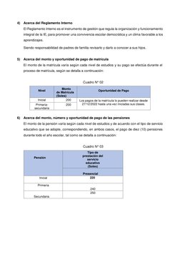 4) Acerca del Reglamento Interno 
El Reglamento Interno es el instrumento de gestión que regula la organización y funcionamie