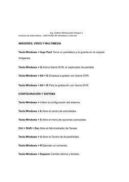 Ing. Andree Mollocondo Choque 1
Instituto de Informática - UNA PUNO Ms Windows e Internet
IMÁGENES, VÍDEO Y MULTIMEDIA
Tecla