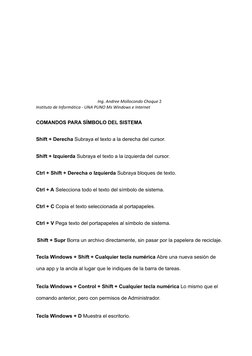 Ing. Andree Mollocondo Choque 2
Instituto de Informática - UNA PUNO Ms Windows e Internet
COMANDOS PARA SÍMBOLO DEL SISTEMA
S