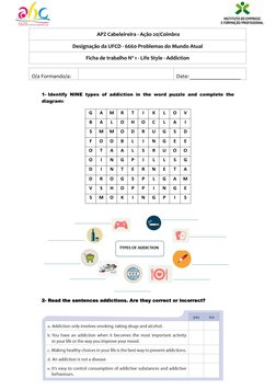 APZ Cabeleireira - Ação 20/Coimbra
Designação da UFCD - 6660 Problemas do Mundo Atual
Ficha de trabalho Nº 1 - Life Style - A