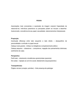 PESSOA
Associações  mais  conscientes  e  expressão  da  imagem  corporal  Capacidade  de
relacionar-se. Indivíduos paranóico